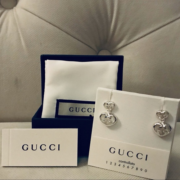 Gucci Sterling Sliver G Heart Logo Earrings💋HP😍 - Picture 5 of 8